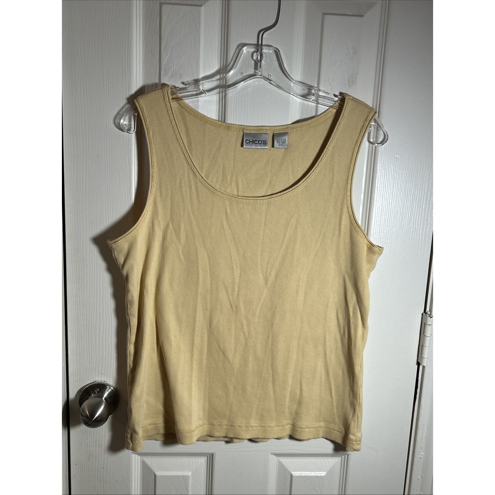 Chico's Cotton Tank Top Womens 3 (XL) Yellow Pullover Sleeveless Ribbed